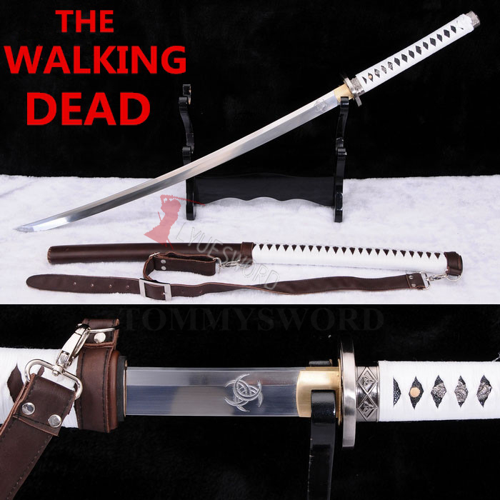 The Walking Dead Sword-Michonne's Katana Zombie Killer DAMASCUS FoldedSteelBlade 