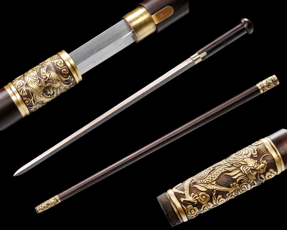 Cane Sword Damascus Walking Stick Hiking Lock Mechanism Trekking Jian