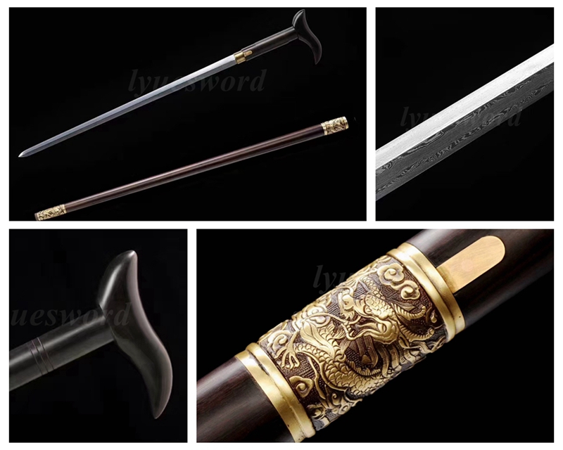 Hand Craft Retro Cane Sword Lock Mechanism Walking Stick Ebony Sheath